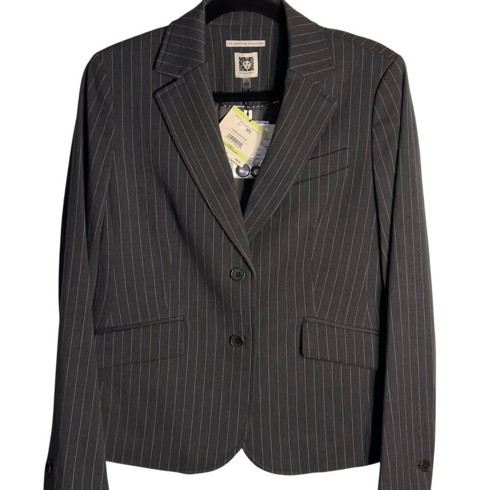 NWT Anne Klein Executive Collection Pinstripe Blazer Jacket Charcoal Size 4